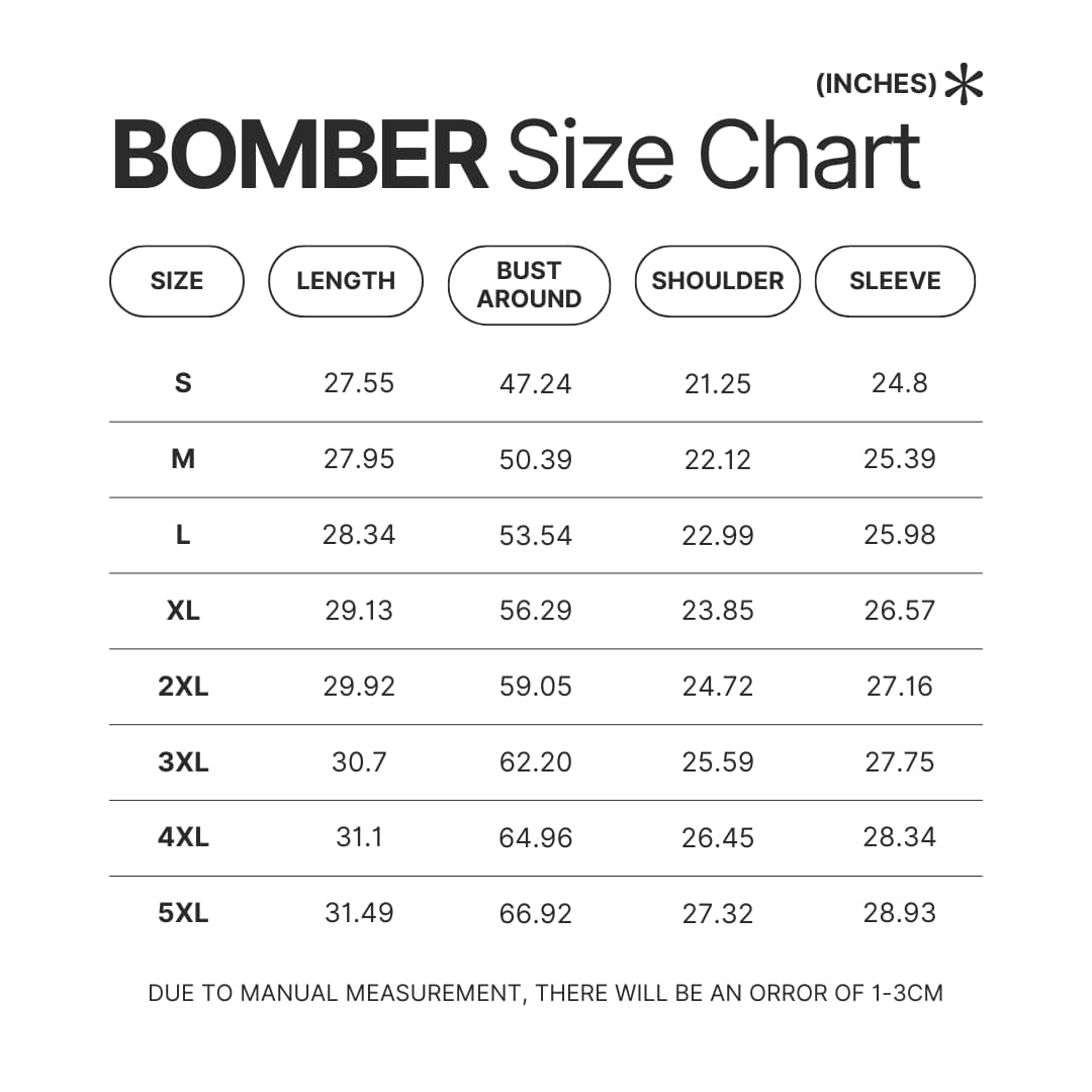 Bomber Size Chart - One Piece UK Shop