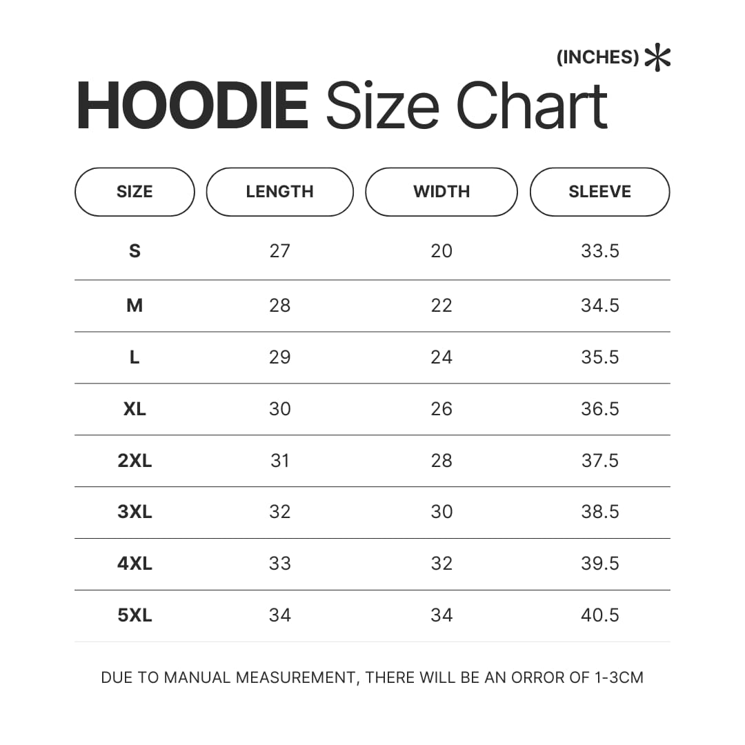 Hoodie Size Chart - One Piece UK Shop