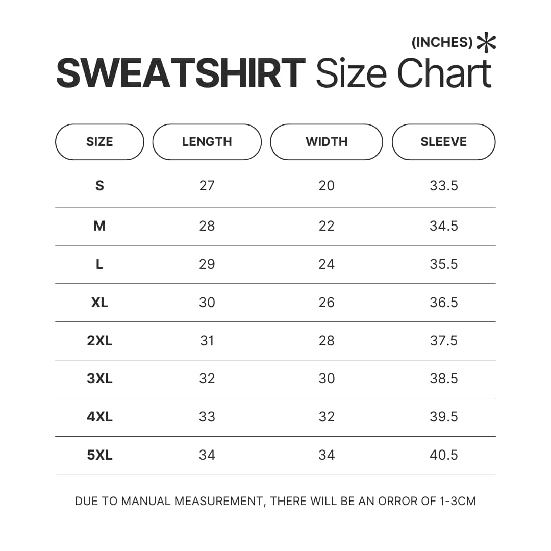 Sweatshirt Size Chart - One Piece UK Shop