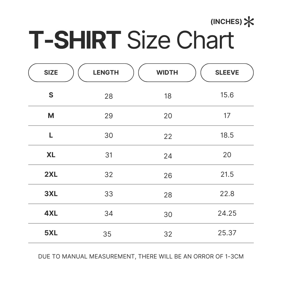 T shirt Size Chart - One Piece UK Shop