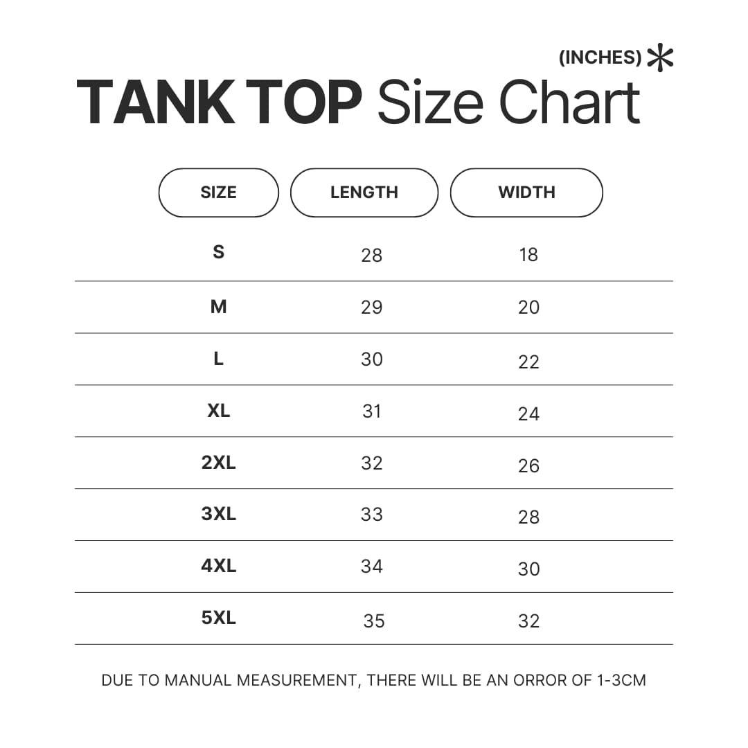 Tank Top Size Chart - One Piece UK Shop