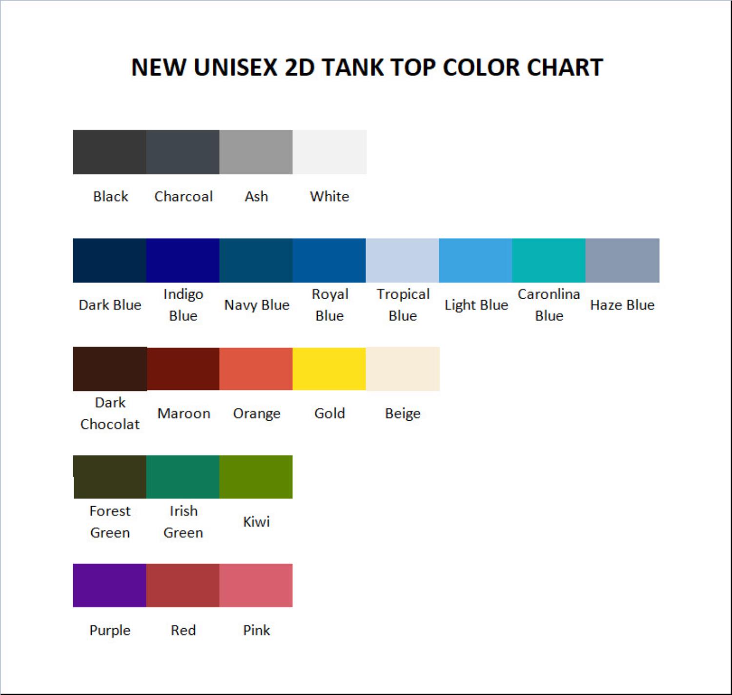 tank top color chart - One Piece UK Shop