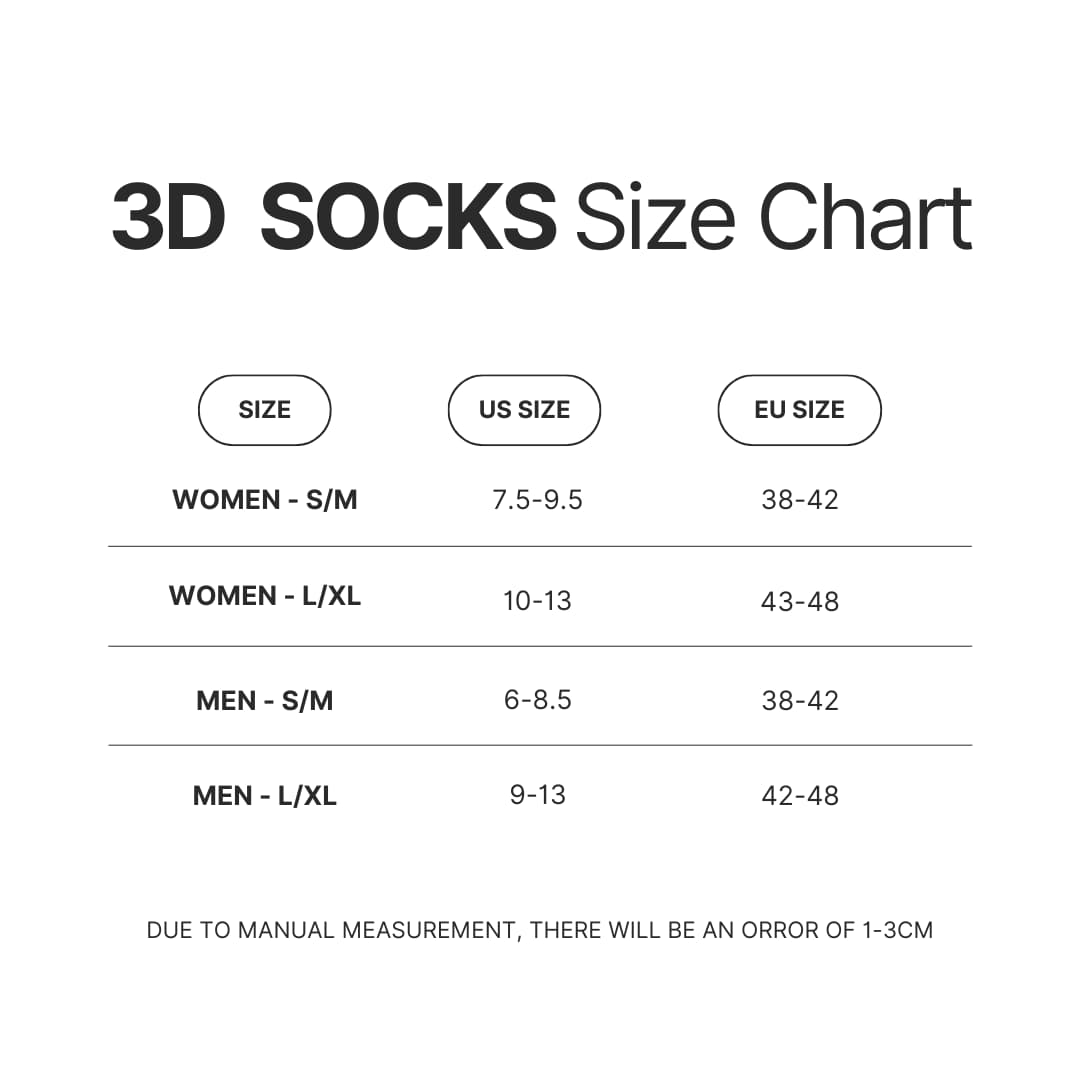 3D Socks Size Chart - One Piece UK Shop
